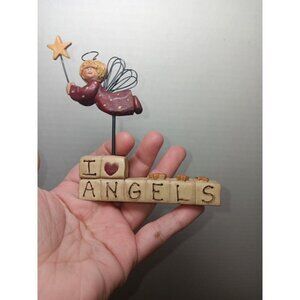 Rare Vtg Suzi Skoglund Blossom Bucket Wire Winged Angel Block Primitive Figurine